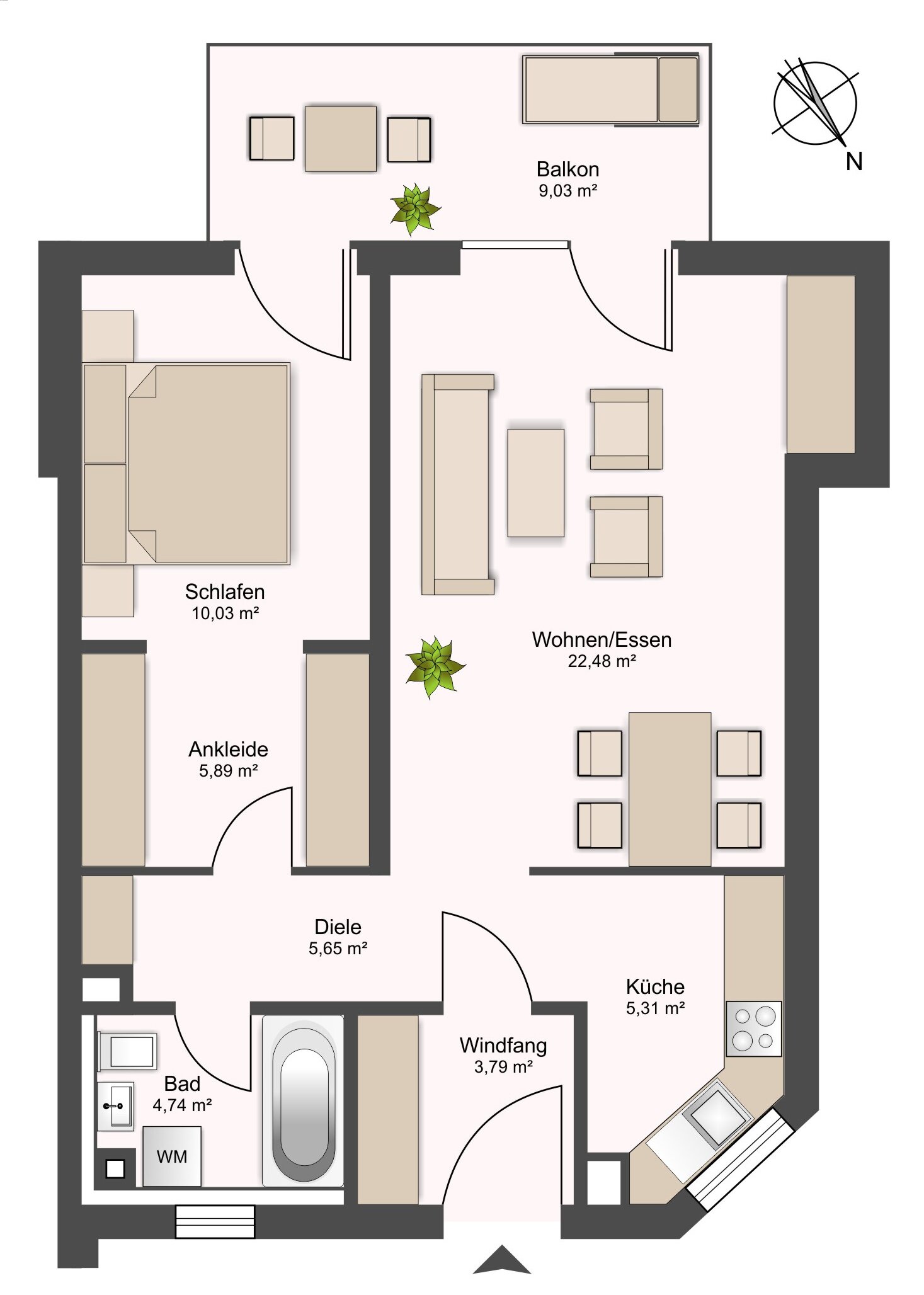 Gut geschnittene 2-Zimmerwohnung mit großem Südwestbalkon in guter Wohnlage!