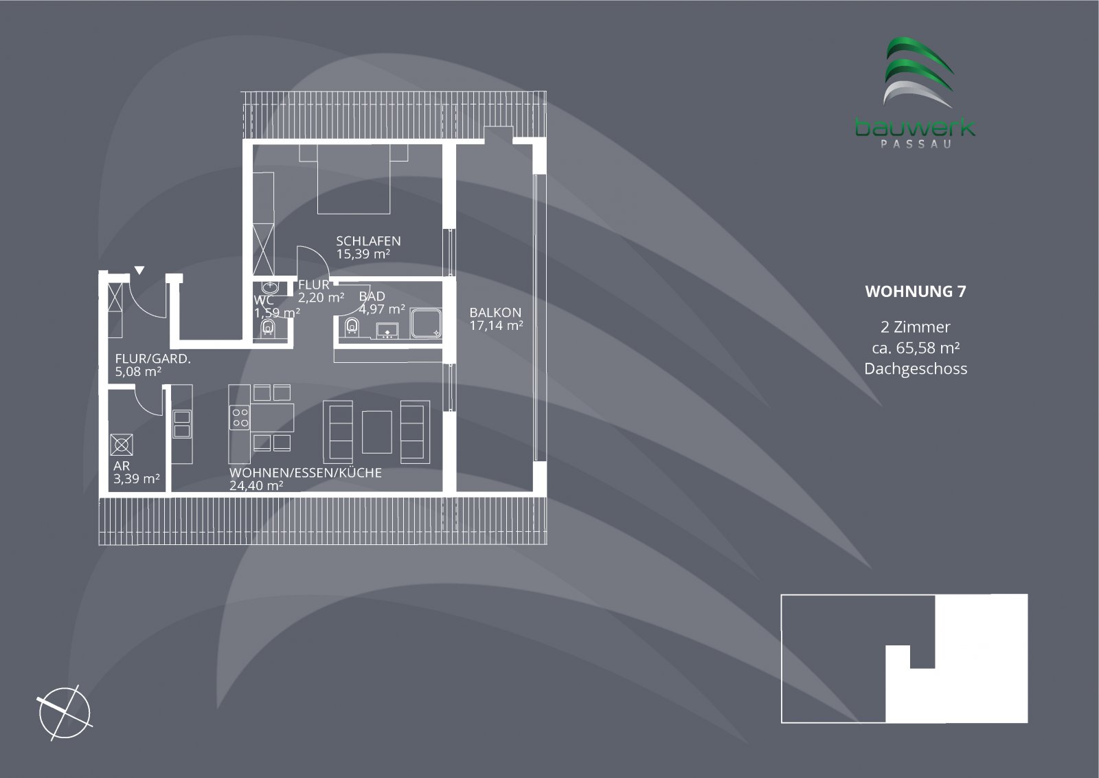 KFW40-QNG & Dachterrasse: Wunderschöne 2-Zimmer-Dachgeschosswohnung mit gehobener Ausstattung