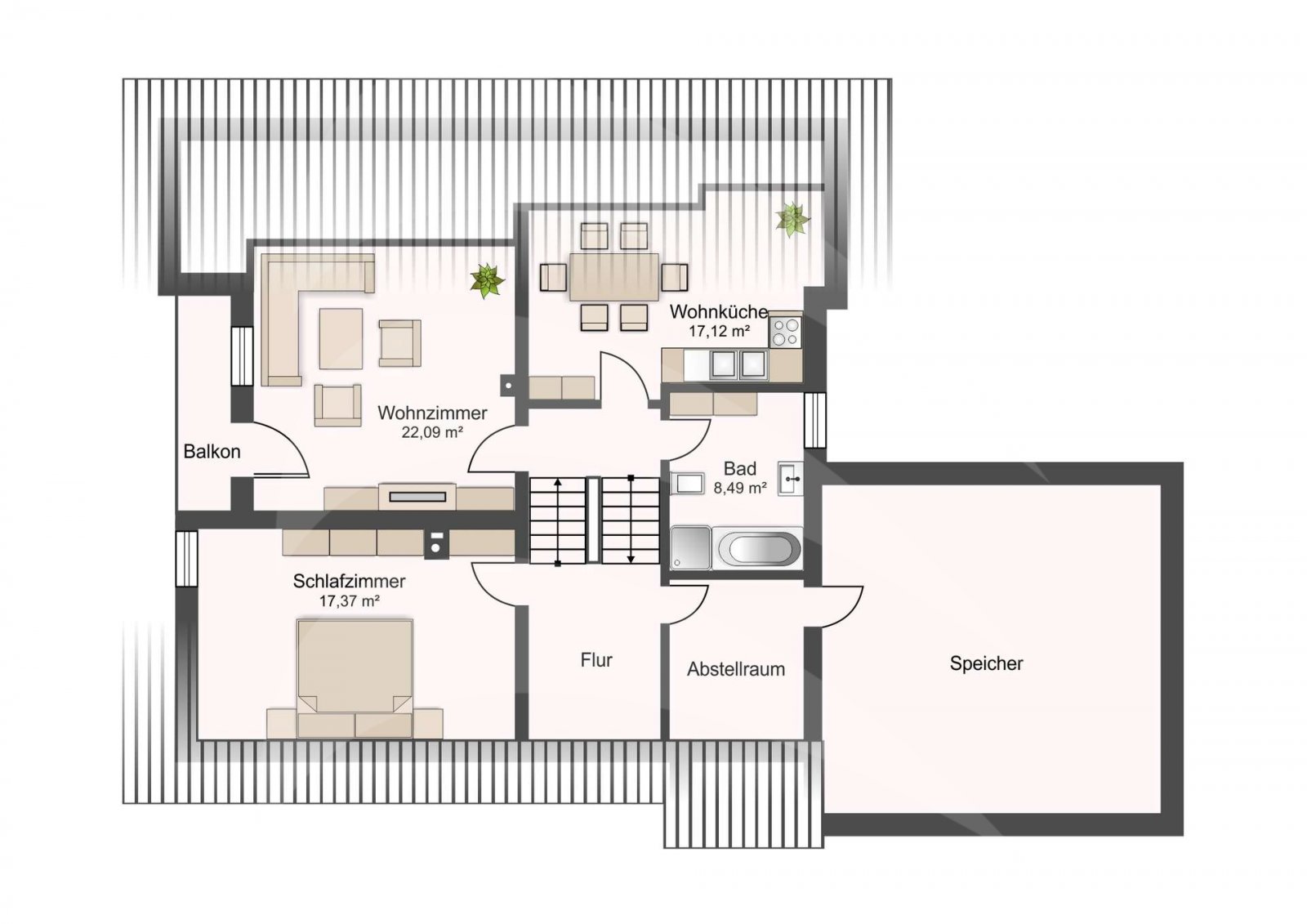 Stilvolle Split-Level-Wohnung mit 2 Zimmern in Essenbach