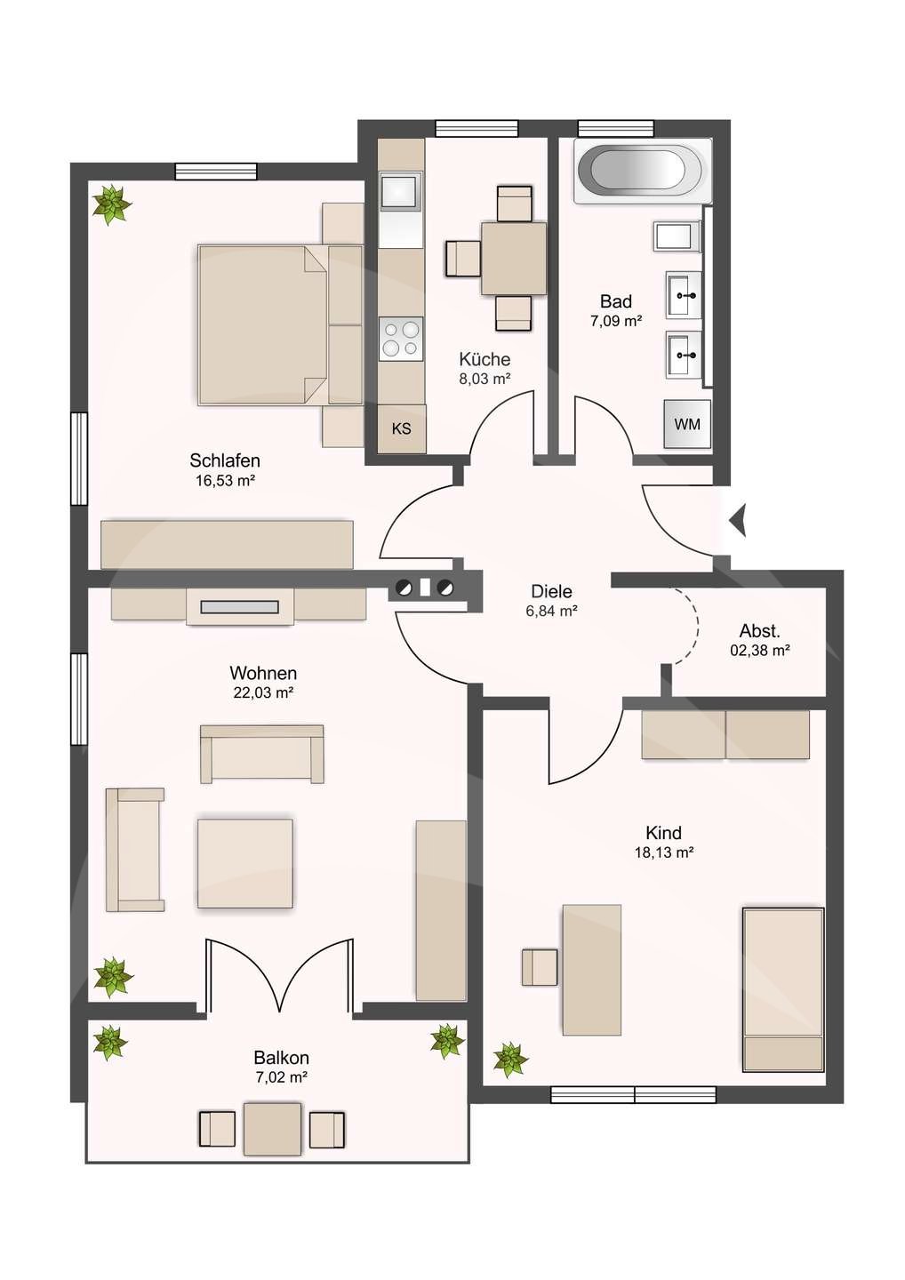 Helle 3-Zimmer Wohnung mit tollem Grundriss in Passau-Neustift