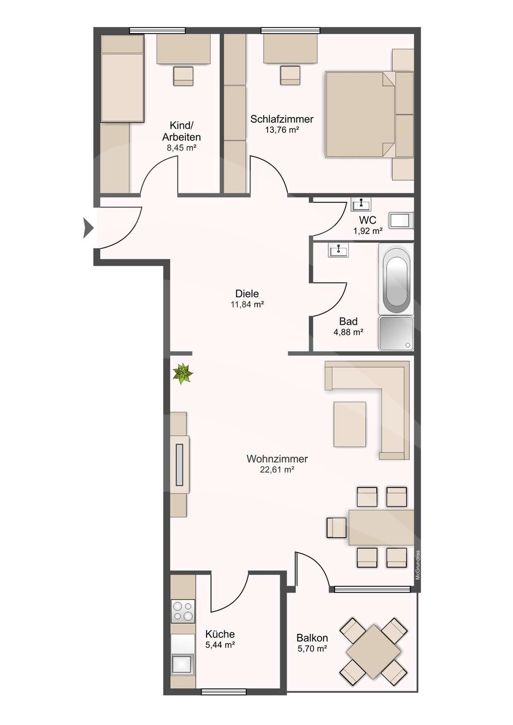 3-Zimmer-Wohnung mit überdachtem Süd-Ostbalkon und Blick ins Grüne